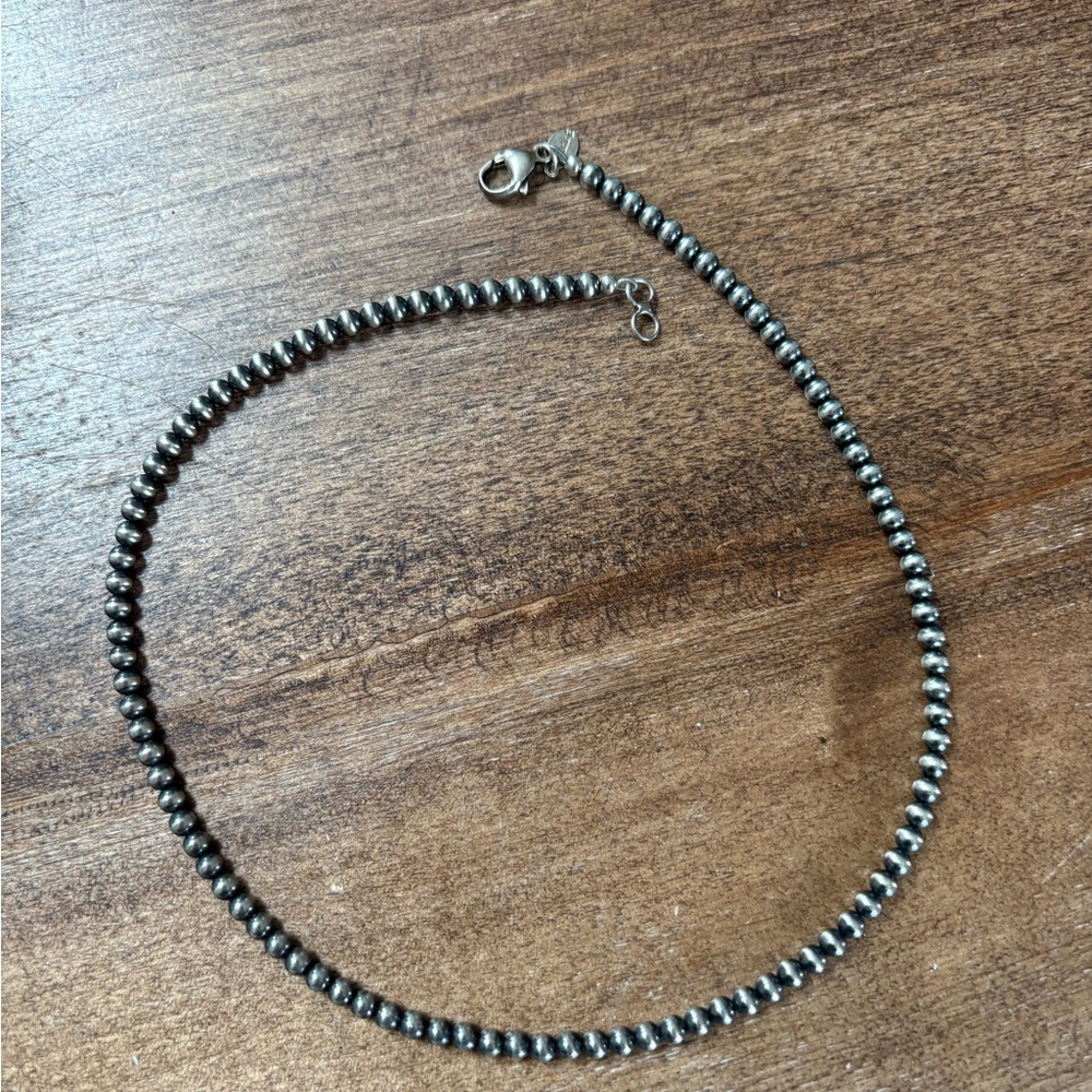 16” Navajo pearl necklace sterling silver 4mm